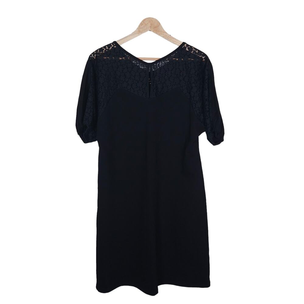 Kate Spade Womens Dress XS Black Knit Short Sleeves Floral Lace Above Knee Mini